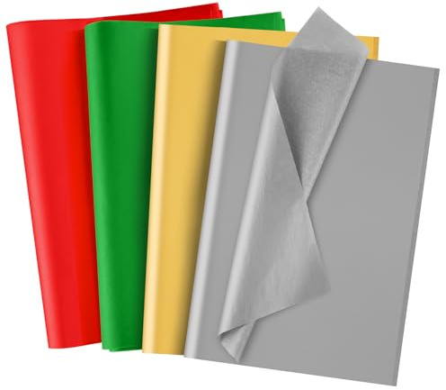 NEBURORA 100 Blatt Weihnachts Seidenpapier Rot Grün Silber Gold Geschenkpapier Seidenpapier für Weihnachtsgeschenke Basteln Taschen und Partydekorationen