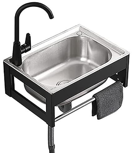 Außenspüle, wandmontierte Küchenspüle, Edelstahlspüle, Handwaschbecken mit Einzelbeckenfach, im Lieferumfang enthalten für Innen- und Außenbereich, Restaurant, Gastronomie, Industrieküche (50 x 40 cm