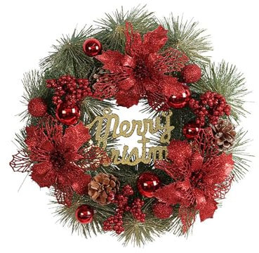 Türkranz Weihnachten Weihnachtsgirlande Klassischer Weihnachtskranz mit Buchstaben, 2023, Neuer Weihnachtsdekorationskranz, Goldener Türkranz Weihnachten Außen Adventskranz Künstlich (A, One Size)