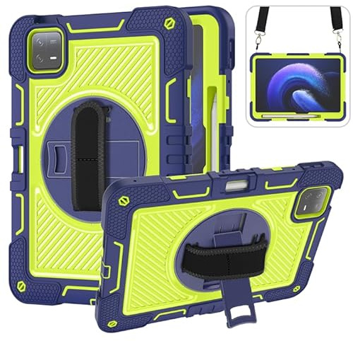 Funda para tablet Xiaomi Mi Pad 6/Mi Pad 6 Pro (27,9 cm (11 pulgadas), modelo 2023), resistente, robusta, de tres capas, a prueba de golpes, giratoria 360 grados, soporte, con correa para el hombro