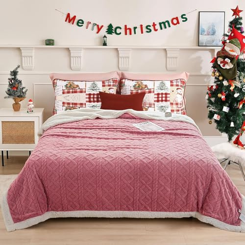 QOFLY Decke Sofa Kuscheldecke Rosa - 150x200cm Warm Sherpa Sofaüberwurf Decke, Dicke Sofadecke Couchdecke, XL Flauschige Wohndecke für Couch Cozy Blanket Pink