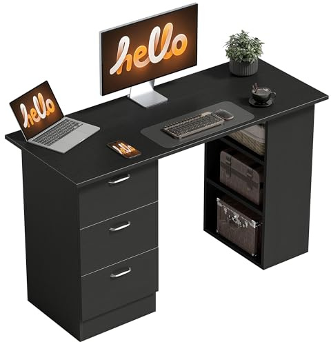 HOMCOM Scrivania con 3 Cassetti e 3 Ripiani 120x49x72 cm Nero e Aregento