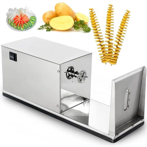 CYMYYDS Cortador Eléctrico En Espiral De Patatas Tornado, Cortador De Patatas De Acero Inoxidable, Cortador De Patatas Fritas Hecho En Casa, Torre De Patatas Elástica Automática
