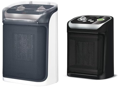 Rowenta SO9281 Mini Excel Aqua Keramik Heizlüfter Spritzwassergeschützt Grau/Weiß & SO9266 Mini Excel Eco Safe Heizlüfter 2 Leistungsstufen kompakt leise Energiespar-Funktion 1000-2000 Watt