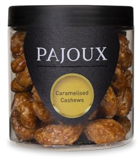Pajoux Caramelised Cashews (Small) 140g | Honey Caramelised Cashew - Whole Cashews - Honey Caramelised Nuts - Roasted Nut - GMO Free - Nuts in a Gift Jar
