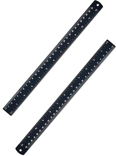 Zotemo Metal Ruler 12 inch, Aluminum Rule with Metric and Imperial Measurement, 30 cm Long Straight Ruler with Inch and MM Conversion Table for Students and Office Supplies, 2 Pack