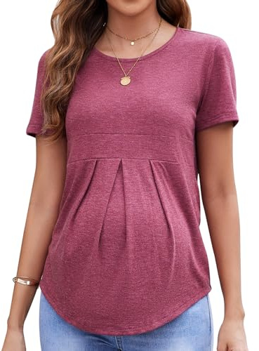Brynmama Top Premamá para Mujer Camisetas de Embarazo con Pliegue Delantero Peplum Camisa Premamá con Manga Corta y Volantes