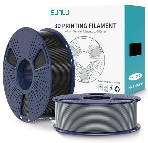 SUNLU PLA+2.0 Filament 1.75mm 2KG, Upgrade PLA Plus 3D Drucker Filament, Stärker und robuster, High Speed PLA+ Filament, Maßgenauigkeit +/-0.02mm, 1KG Spule, 2KG in Total, Schwarz+Grau
