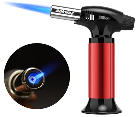 Soplete de cocina, recargable, soplete culinario con bloqueo de seguridad y llama ajustable, ideal para postres de crema brulee, hornear, barbacoa, barbacoa, bricolaje (Rojo)