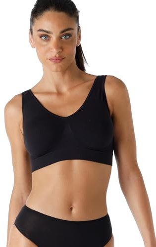 Lovable Reggiseno Senza Ferretto Invisibile | Brassière, Top Sportivo, Sport Yoga in Microfibra Senza Cuciture | Seamless | Active Comfort Donna, Nero, 4/L