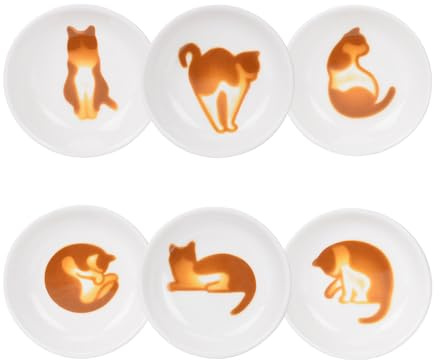 XinHuiGY Cat Ceramic Side Sauce Dishes Seasoning Dish, Sushi Soy Dipping Dish, Serving Dishes, Meow Porcelain Small Tea Bag Holder Gift for cat Lover Set of 6