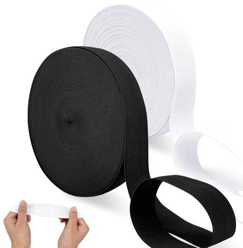 ZWQLZG 2 Rollos Cinta Elastica Costura, 40M 30 mm Goma Elastica Costura, Cinta Elástica Plana Amplias, Goma Fruncidora Costura para DIY Pantalones Vestidos Pelucas (Blancas, Negras)