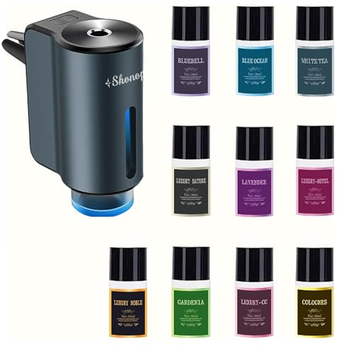 Shonoppy Diffusore di profumo per auto, diffusore di aromi per auto, spray automatico con 10 oli per aromaterapia di Colonia (grigio)