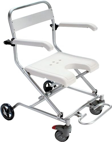 Foldable Shower Stool with Wheels Back Armrests Shower Stool Non-Slip Pregnant Women Elderly Disabled Adults White
