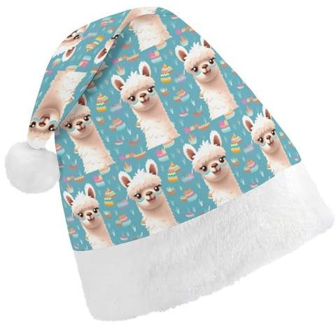 JKLQWH Weihnachtsmütze, Weihnachtsmütze, Partyhut mit Alpaka-Muster, Weihnachtsmannmütze für Erwachsene, Uni, klassische Weihnachtsmannmütze, extra dick, Weihnachtsmütze, Wintermütze, Neujahr,