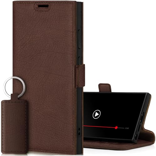 SURAZO Slim Magnet Handyhülle für Samsung Galaxy S24 Ultra Hülle Leder – Klappbare Echtleder Schutzhülle [Kartenfach, RFID Schutz] Flip Klapphülle Wallet Case Cover Lederhülle (Supreme)
