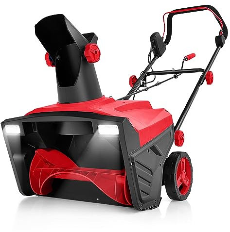 GYMAX Elektro Schneefräse mit 2 LED-Leuchten, Einstellbarer Schneefangkorb & 9 m Wurfreichweite, Schneeschieber mit Motor, 50 cm Arbeitsbreite, 25 cm Arbeitshöhe (Rot)