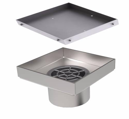 Bodenablauf 300x300 mm Edelstahl – Duschablauf mit Geruchsverschluss – Ablaufgarnitur begehbare Dusche – Edelstahlrost