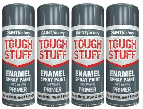 MIXEL All-Purpose Enamel Grey Primer Paint Spray, Quick Drying Formula, Easy To Apply, Suitable for Wood, Plastic, Metal, Interior and Exterior Use, Long-Lasting, 400ml, (4 Pcs)