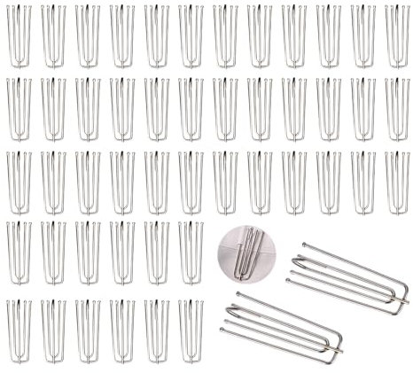 YZROHYI 50 Piezas Ganchos de Cortina de Acero Inoxidable,Ganchos Cortinas Riel Metal con 4 Dientes,Ganchos Pliegues Cortinas,Curtain Hooks,Ganchos Cortina Ducha,Ganchos para Ventanas Cortinas