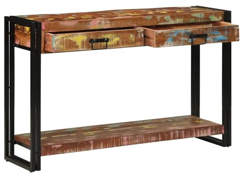 vidaXL Table Console Multicolore 120 x 33 x 75 cm Bois Recyclé Solide, Table Console Moderne, Meuble de Rangement étroit pour Petits espaces, Accent Fonctionnel avec tiroirs, déco Maison