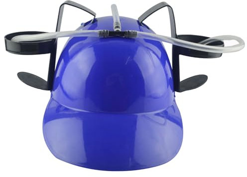 Beer Hat Drinking Hat Fun Drink Safe Plsatic Drinking Helmet with Can Holder and Straw, Funny for Beer Soda Party Football Games Novelty Gift Blue