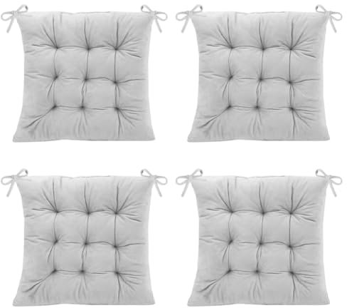 Wapasezyar 4 Stück Stuhlkissen, 40x40cm Sitzkissen Sitzpolster Stuhl Sitzkissen, Sitzkissen Gefüllt mit Bindebänder, Esszimmerstuhl Sitzauflage Stuhl für Bürostuhl Sitzpolster (Grau)