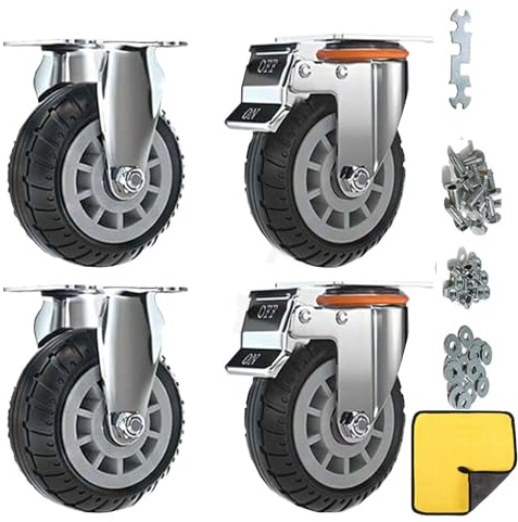 5 Roulettes avec double serrure de sécurité, set de 4, Heavy Duty, charge maximale 2000lbs, pour chariots, meubles, tables de travail (Noir, 15cm/6, 2 Roues fixes+2 Roulettes avec frein)