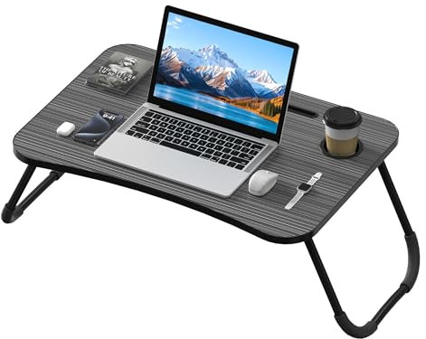 NAIZY Laptoptisch 60x40 cm Klapptisch Betttisch mit Tablet-Kerbe & Cup Slot & Anti-Rutsch Beine Betttablett Bett T isch für Sofa Bett Boden, Schwarz