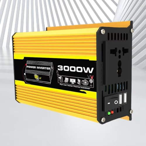Convertitore Inverter Di Potenza Intelligente Da CC 12V A CA 110/220V Trasformatore Di Tensione Auto Porta USB Inverter Potenza Digitale 3000 W Inverter Onda Pura(12V to 110V Yellow)