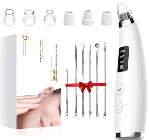 Blackhead Remover Vacuum, Type-C Rechargeable Pore Cleaner with 3 Adjustable Suction, 6 Probes & Comedone Extractor Tool Kit for Women and Men, White Heads Removal for Face & Nose (White)