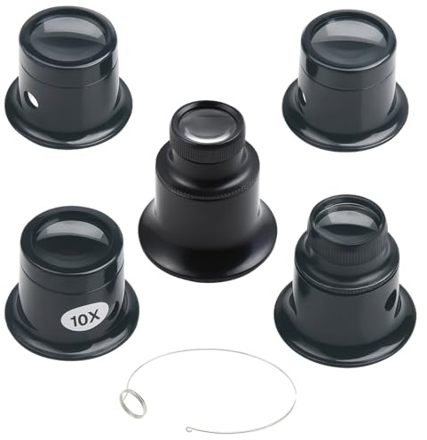 Jewellers Loupe, 6 Piece Magnifying Glass Set with 5x 10x 15x 20x Magnification, Watchmakers Eyeglass for Jewelry Repair, Coin Stamps Evaluation, Outdoor Observation