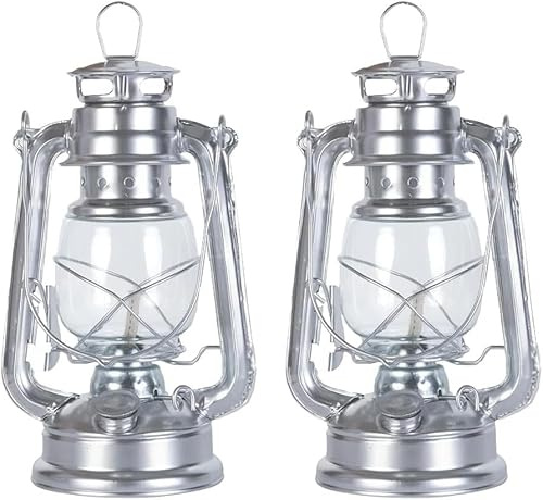 Stalllaterne: Nostalgische Petroleum-Sturmlaterne mit Glaskolben, Silver 24 cm Stalllaterne Petroleum, Sturmlampen, feuerfest (2 pcs Silver)