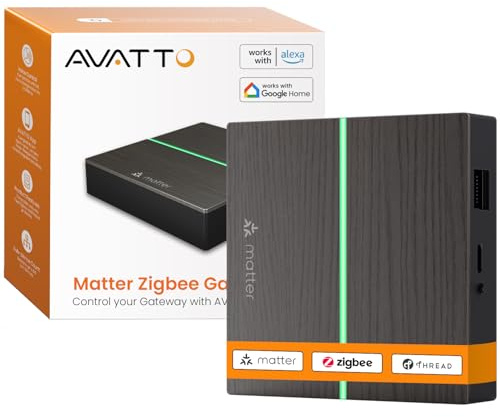 AVATTO Tuya Matter Zigbee Gateway, Thread Gateway, unterstützt Alexa, Google Assistant, Apple HomeKit und SmartThings Sprachsteuerung,Schwarz