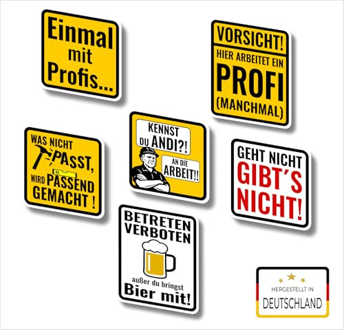 WitzBits Handwerker Sticker Set, 6 Stück – Lustige Aufkleber mit Sprüchen für Werkzeugkoffer & Spind | kleines Geschenk für Männer & Azubi | matt, wasserfest, Made in Germany