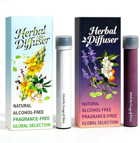 Mullein Herbal Diffuser Pen Set, 2 Pack of Pure Botanical Blends (Mullein & Lavender), Portable Aromatherapy Diffuser (2, Green+Purple)