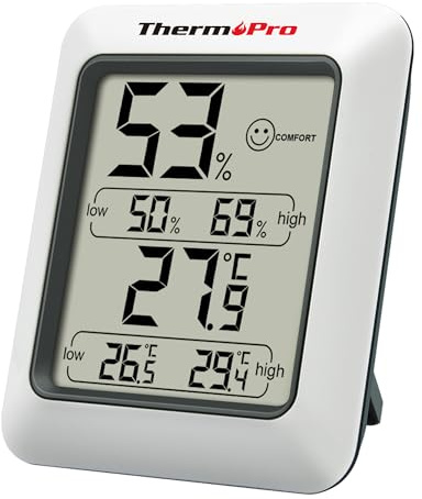 ThermoPro TP50 Digital Thermo-Hygrometer Indoor Room Thermometer with Max and Min Recording, Humidity Meter with Climate Indicator for Room, Office and Climate Control Monitor