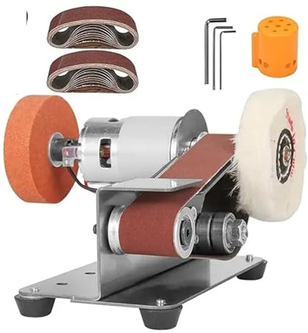 Lijadora de banda, Mini lijadora de banda eléctrica for bricolaje, máquina pulidora y esmerilada con juego amoladora, afilador, cortador bordes cuchilla