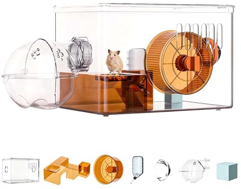 Biigdan 360° Panorámico Transparente Jaula Hamster 31.5x21.5x20.5cm,Ventilación Doble Capa Jaula Hamster Ruso,Transportin Hamster para Gerbil, Roedores y Otros Animales pequeños para la cría y el