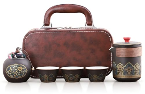 Japanisches Teekanne Set, Travel Tea Set, Tragbar Japanisches Teeservice, Travel Porcelain Tea, 1 Teekanne (250ml) + 3 Teetassen (46ml) + 1 Teedose (180ml), Teekannenset, Geschenk Teeset für Büro