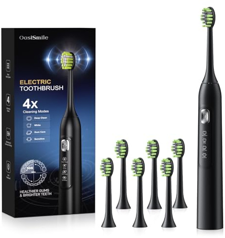 OasiSmile Electric Toothbrush for Adults, 42000 VPM Sonic Toothbrush for Sensitive Teeth & Daily Oral Care, 4 Modes, 6 Brush Heads, 120-Day Battery, 2-Min Timer Rechargeable Toothbrush for Home Travel