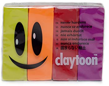 Van Aken International – Claytoon – Non-Hardening Modeling Clay – VA18157 – Hot – Yellow, neon Orange, red, Magenta – 1 Pound Set (4-1/4 Pound Bars) – claymation, Gluten-Free, Non-Toxic