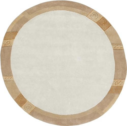 -LUXOR- living Wollteppich Manali – handgeknüpfter Kurzflor Teppich aus 100% Wolle, pflegeleicht & langlebig, für Wohnzimmer & Schlafzimmer, klassisches Design, 150 cm Rund, Beige
