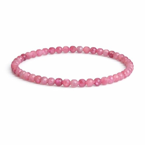 Budawi® Rosa Turmalin Armband – Facettiertes Edelstein Perlenarmband 4 mm | Handgefertigter Schmuck mit Stretchband im Organzasäckchen