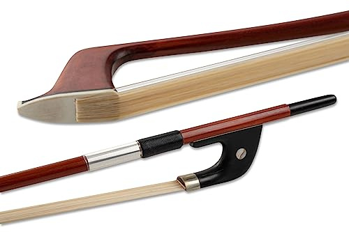 GEWA Bassbogen, Kontrabassbogen 1/4 - Naturhaar - Deutsches Modell - Runde Stange - Hartholzfrosch