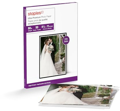 Staples Supreme Satin Photo Paper 8.5-Inch X 11-Inch 50/Pack, For Office, School & Home