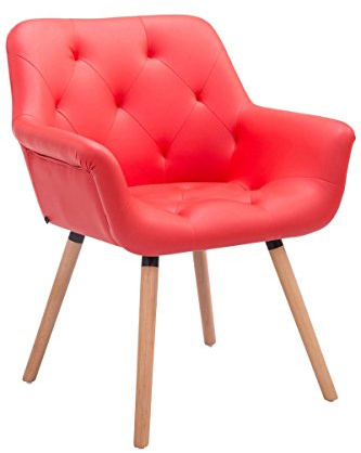 CLP Silla De Comedor Cassidy En Simil Cuero I Silla De Visita con Respaldo I Butaca De Salón Nórdica con Base De 4 Patas De Madera I Color:, Color:Rojo, Color del Marco:Natura