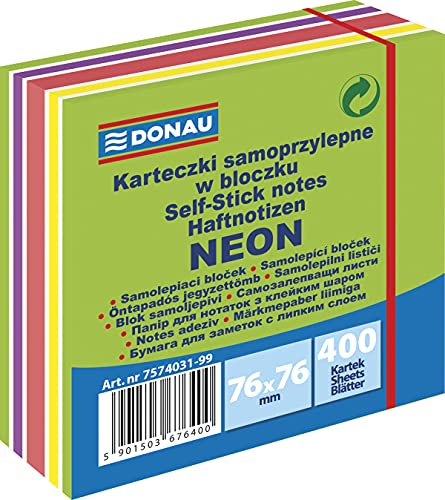 DONAU 7574031-99 Notes Würfel Haftnotizen Selbstklebende/ Haftnotizzettel Sticky Notes 76x76mm, 1x400 Blatt, Notizblöcke quadratisch für Büro Schule