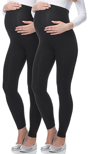 Be Mammy Lot de 2 Leggings de Grossesse en Viscose Opaques, vêtements de maternité 02 (Noir/Noir, M)