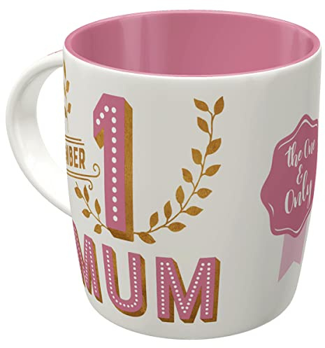 Nostalgic-Art Retro Kaffeebecher, 330 ml, Number 1 Mum | Keramik-Tasse für Kaffee, Vintage Design, Geschenk-Idee für Mama